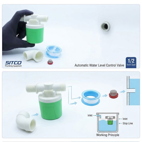 شناور منبع آب سیتکو مدل FLOATING BALL VALVE مناسب برای منبع و مخزن آب سایز 1/2 اینچ